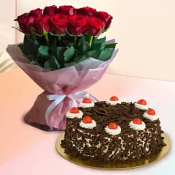 Impressive Red Roses Bouquet with Black Forest Cake 1