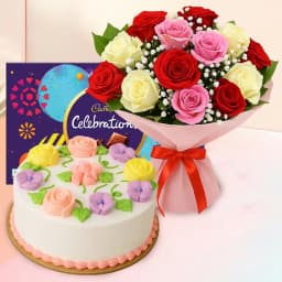 Stunning Combo of Roses Bouquet Vanilla Cake n Cadbury Celebration 1