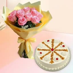 Ecstatic Pink Roses Bunch n Butter Scotch Cake Combo 1