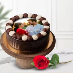 Adorable Gift of Single Red Rose with Chocolate Photo Cake 1