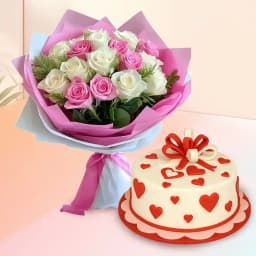 Gorgeous Mixed Roses Bouquet n Strawberry Fondant Cake 1