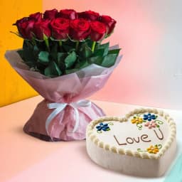 Alluring 12 Red Roses Bunch with Vanilla Cake 1