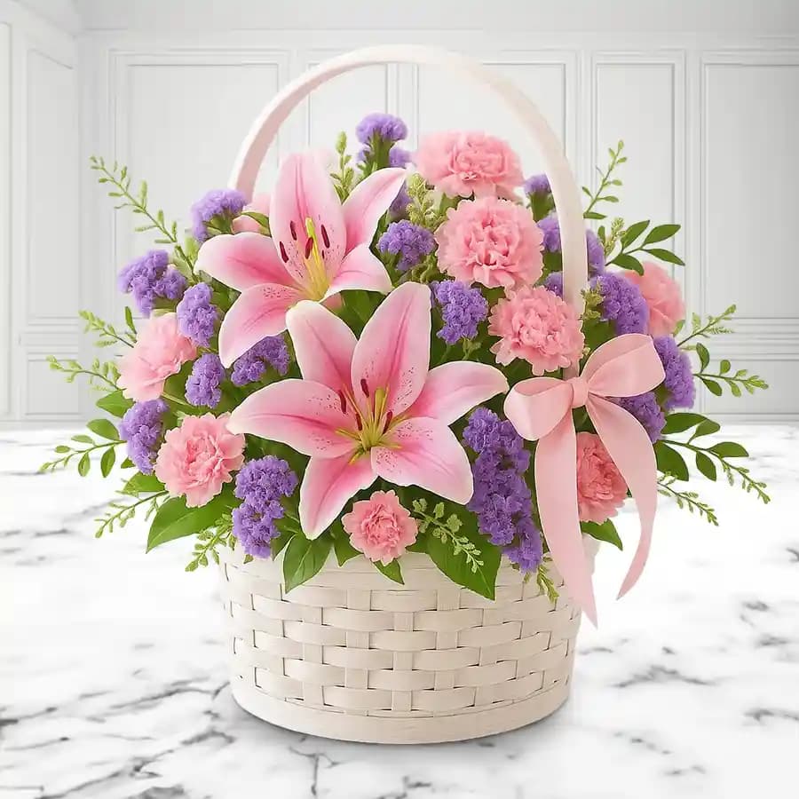 Gorgeous Lilies N Carnations Basket Delight