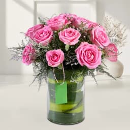 Beautiful Display of Pink Roses in Glass Vase 1