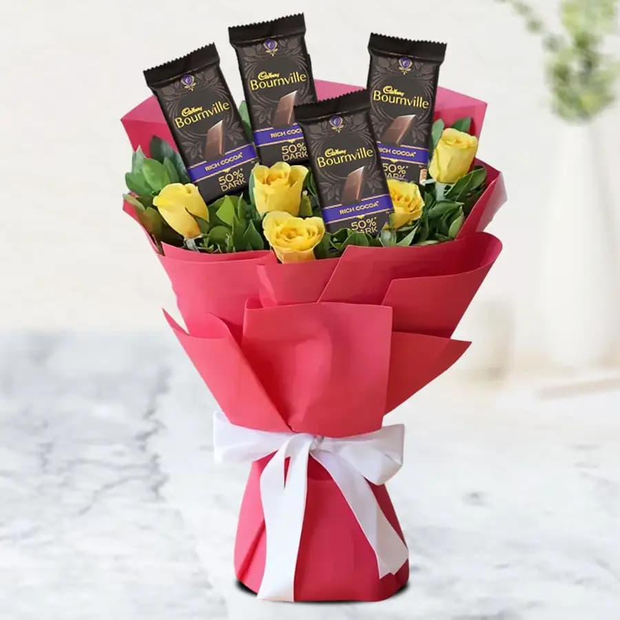 Ravishing Bouquet of Yellow Roses n Cadbury Bournville