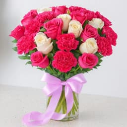 Scintillating Display of Rose and Carnations in Glass Vase 1