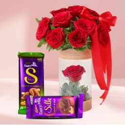 Classy Vase of 10 Red Roses with Cadbury Chocolate Bar 1