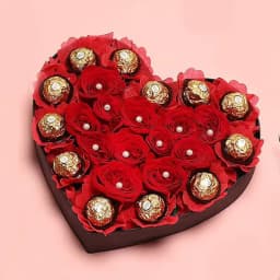 Fabulous Red Roses n Ferrero Rocher Heart Shape Arrangement 1