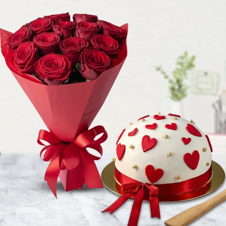 Lovely Red Rose Bouquet n Love Pinata Cake Combo