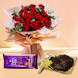 Beautiful Rose Bouquet with My Lifeline Heart Shape Pinata Cake n Cadbury Silk 1