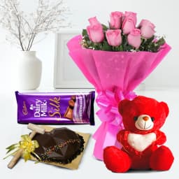 Glamorous Pink Rose Bouquet Love Shape Pinata Cake Teddy N Cadbury Silk 1