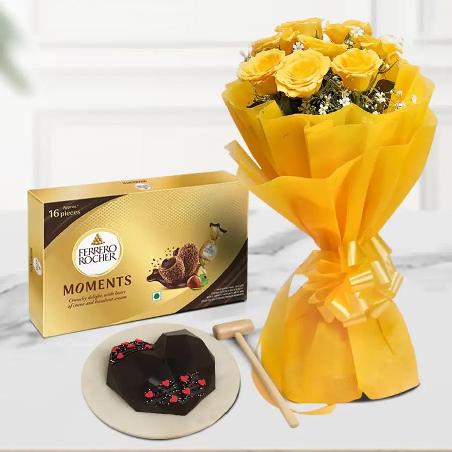 Special Yellow Rose Bouquet Love Chocolate Pinata Cake n Ferrero Moments