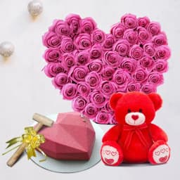 Dazzling Gift of Pink Rose Heart Bouquet Ball of Love Pinata Cake n Cute Teddy 1