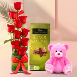 Tempting Cadbury Temptation with Love Teddy N Red Roses in Vase 1