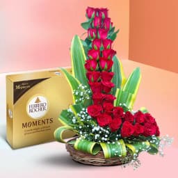 Pleasing Combo of Red Roses n Ferrero Moments 1