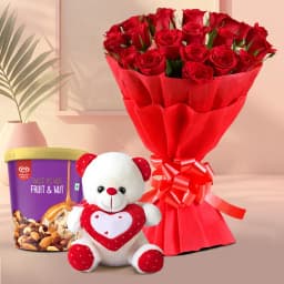 Splendid Roses with Kwality Walls Fruit n Nut Ice Cream n Love Teddy 1