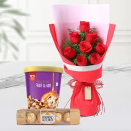 Splendid Roses with Kwality Walls Fruit n Nut Ice Cream n Ferrero Rocher 1