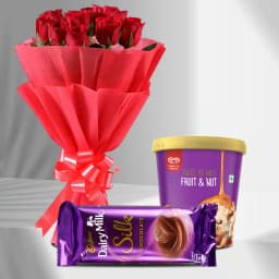 Dazzling Roses with Fruity N Nutty Kwality Walls Ice Cream N Cadbury Chocolate 1