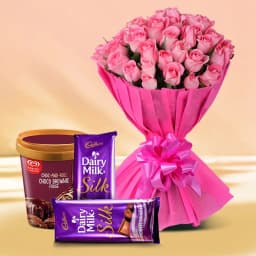 Glamourous Roses with Kwality Walls Choco Brownie Ice Cream n Cadbury Silk 1