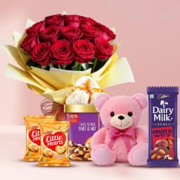 Splendid Roses Kwality Walls Ice Cream Teddy n Goodies Hamper 1