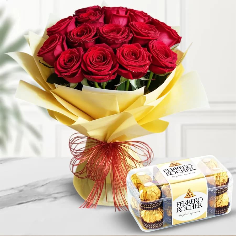 Smashing Love Combo of Red Roses n Ferrero Rocher Chocolate