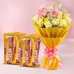 Mystical Love Yellow N Pink Flowers Bouquet with Cadbury 5 Star 1
