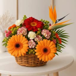 Lovely Basket Arrangement of Carnations and Gerberas 1