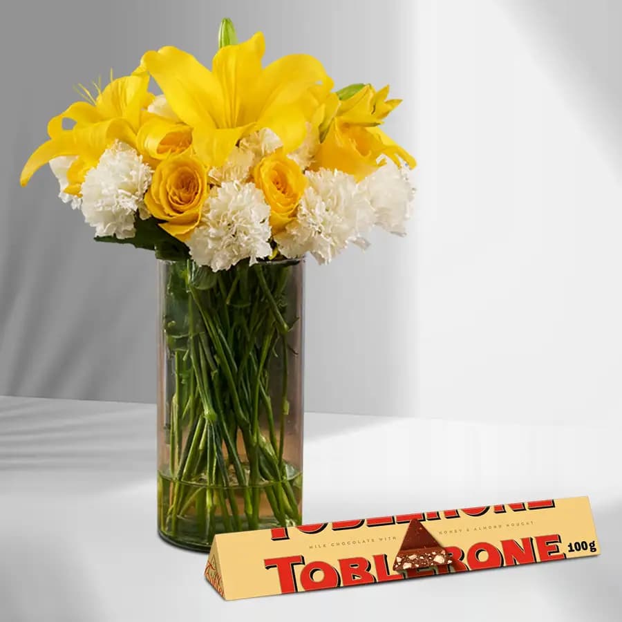 Season of Love Mixed Flowers in Vase with Toblerone