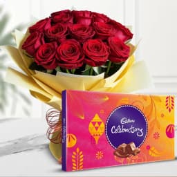 Romantic Combo of Cadbury Celebrations n Red Roses Bouquet 1