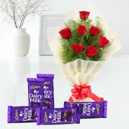 Lovely Red Roses Bouquet with Cadbury Dairy Milk 1