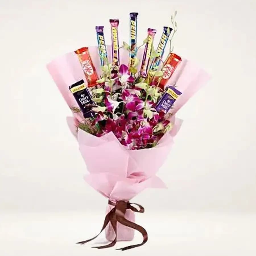 Spectacular Purple Orchids N Chocolate Bouquet
