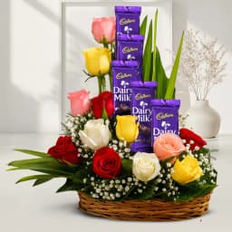Lovely Arrangement Mixed Roses n Cadbury Chocolates 1