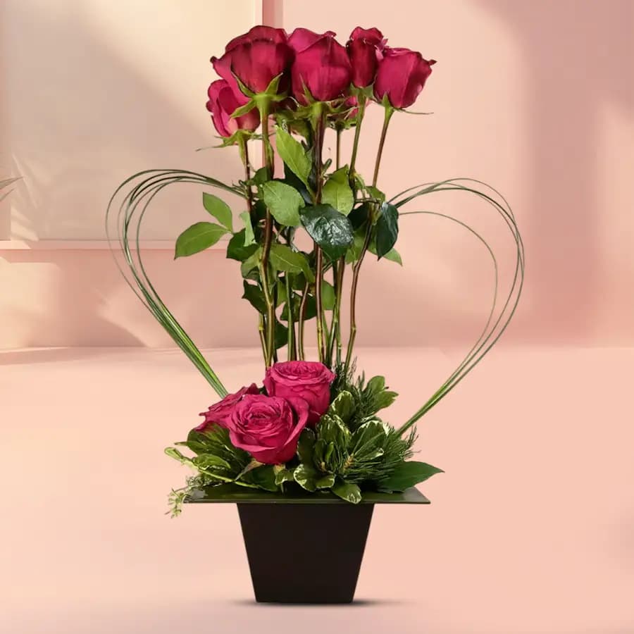 Admirable Heart Stems Designer Red Roses Arrangement