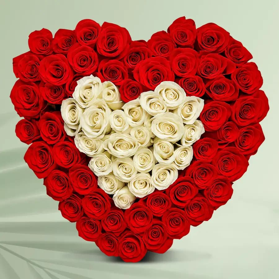 Admirable Number Series Arrangement of Red N White Roses Heart