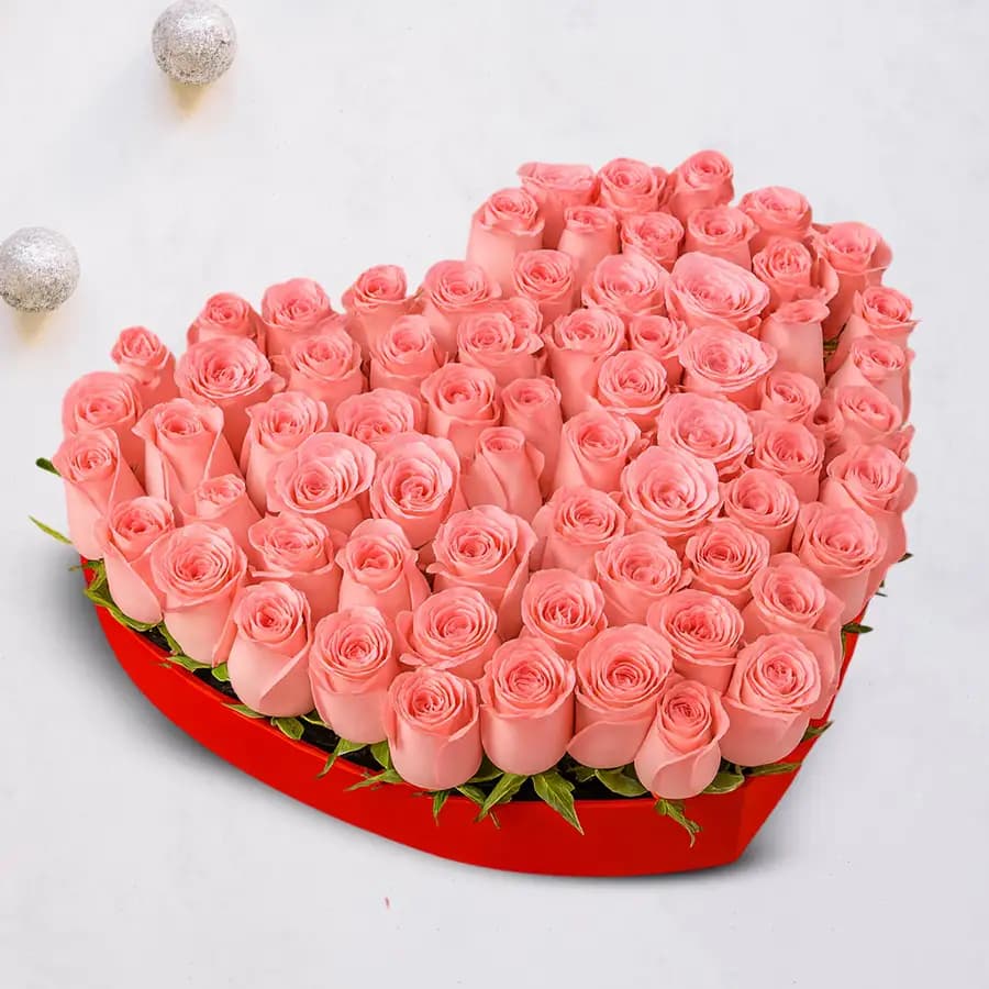 Attractive 50 Pink Rose Arrowed Heart