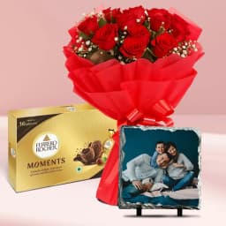 Appealing Red Rose Bouquet with Ferrero Rocher Chocolate n Photo Tile 1