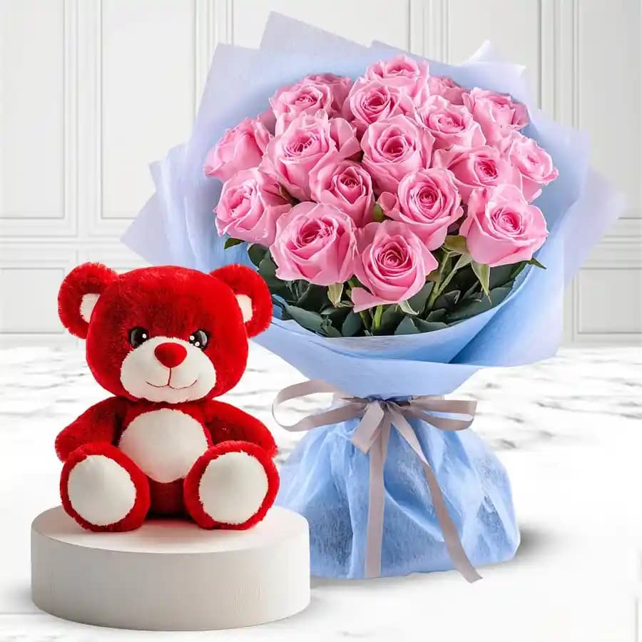 Blooming Affection: Teddy & Roses Delight