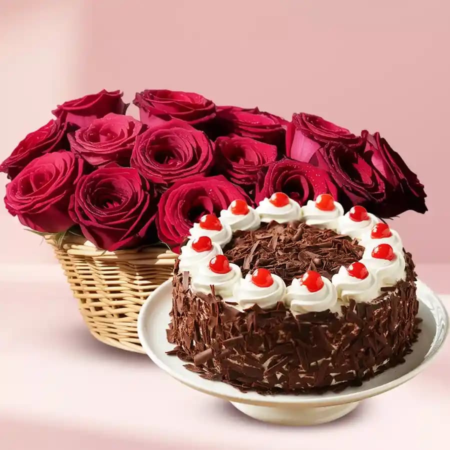 Radiant Roses & Indulgent Chocolate Cake Set