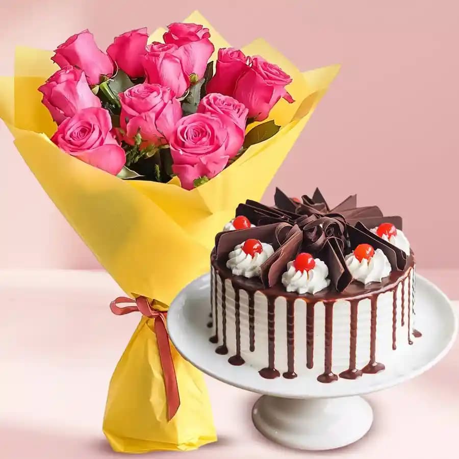 Romantic Delight: Roses & Decadent Cake
