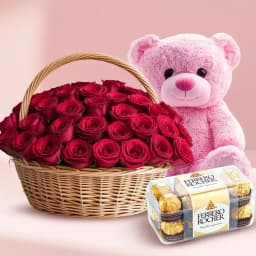 Romantic Roses with Cuddly Bear & Delights 1