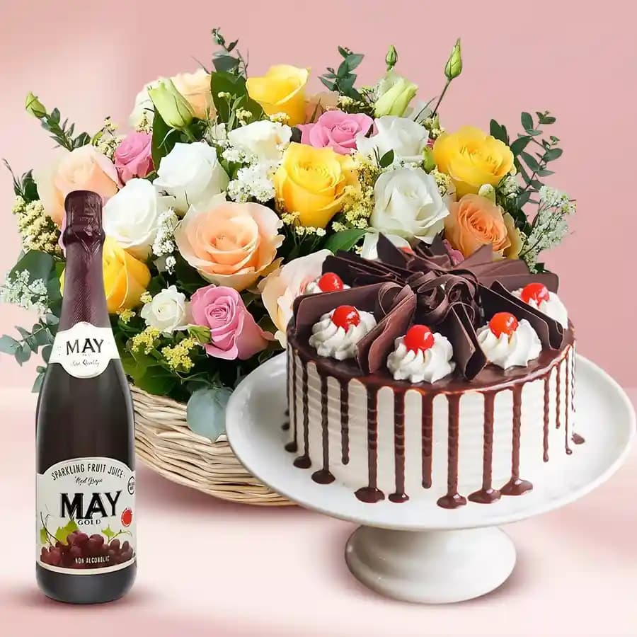 Joyful Blooms with Rich Cake Delight