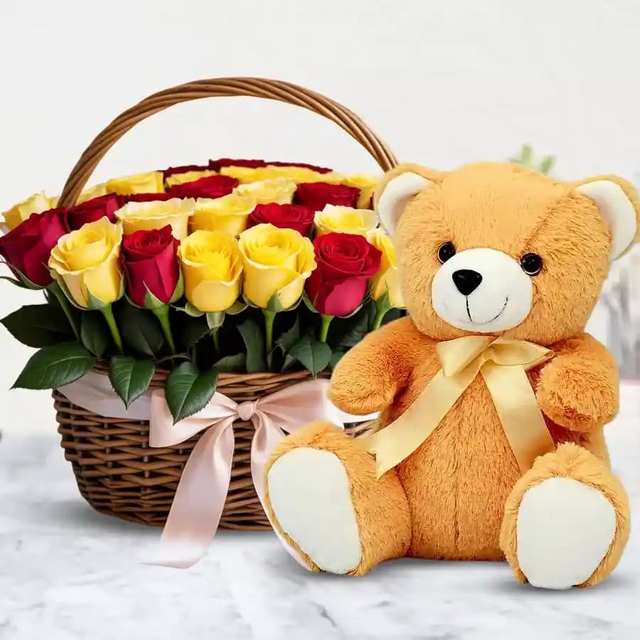 Joyful Floral and Teddy Gift Set