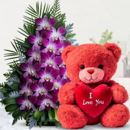 Charming Purple Orchid and Cuddly Bear Surprise 1