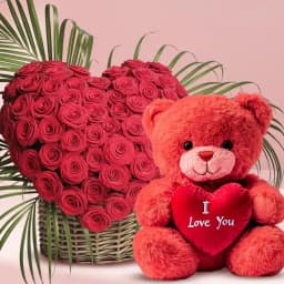 Romantic Red Rose Heart and Cuddly Teddy 1