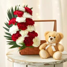 Charming Teddy Bear & Carnation Surprise 1