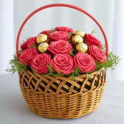 Romantic Blooms and Gourmet Treats Basket 1