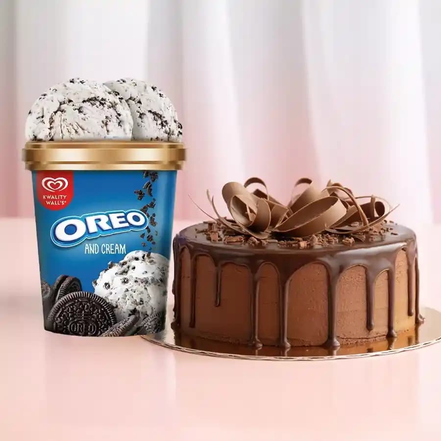 Lovely Chocolate Truffle Cake with Kwality Walls Oreo Ice Cream Tub