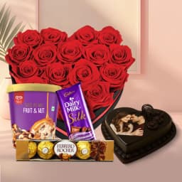 Heart-felt Red Roses n Kwality Walls Twin Flavor Ice Cream with Photo Cake n Chocolates 1