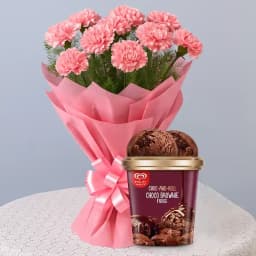 Delicate Pink Carnations Bouquet with Choco Brownie Fudge Ice Cream from Kwality Walls 1