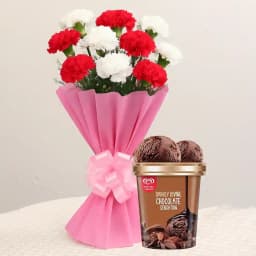 Magical Assorted Carnations Bouquet with Chocolate Ice-Cream from Kwality Walls 1